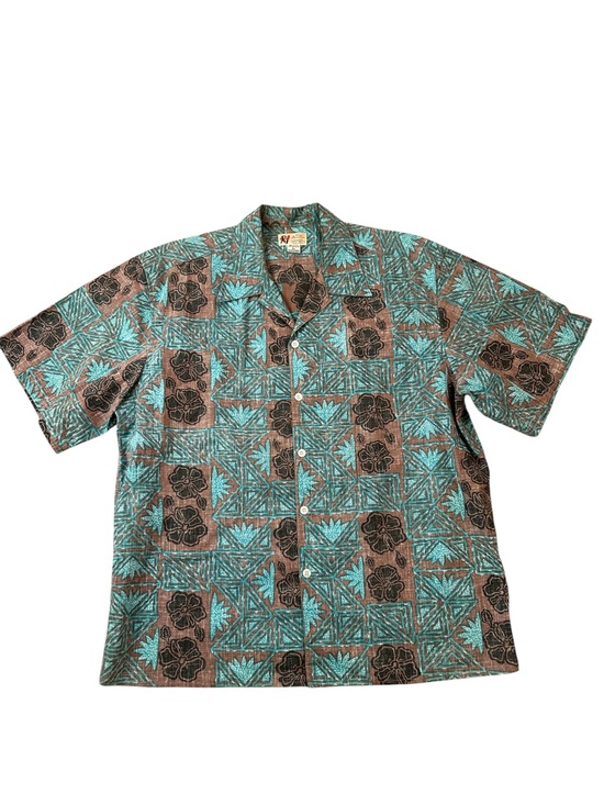 Reyn Spooner Other - Vintage Reyn Spooner hibiscus Hawaiian print button down, teal shirt size large
